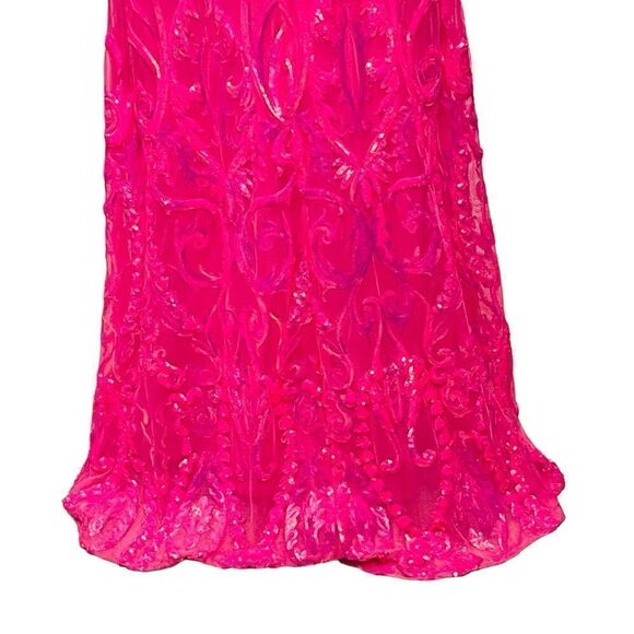 B. Darlin Pink Dress Pattern Sequin V-Neck Spaghetti Straps Maxi Gown 3-4 - Picture 13 of 16